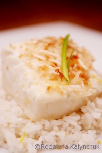 Coconut Milk Poached Halibut on Nutmeg Disrupted