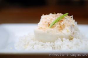 Coconut Milk Poached Halibut on Nutmeg Disrupted