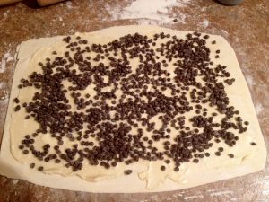 Puff pastry with a layer of chocolate chips