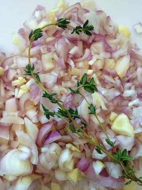 shallots, garlic and thyme for soup