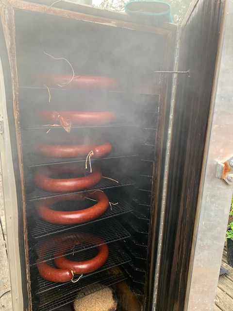smoking garlic sausage